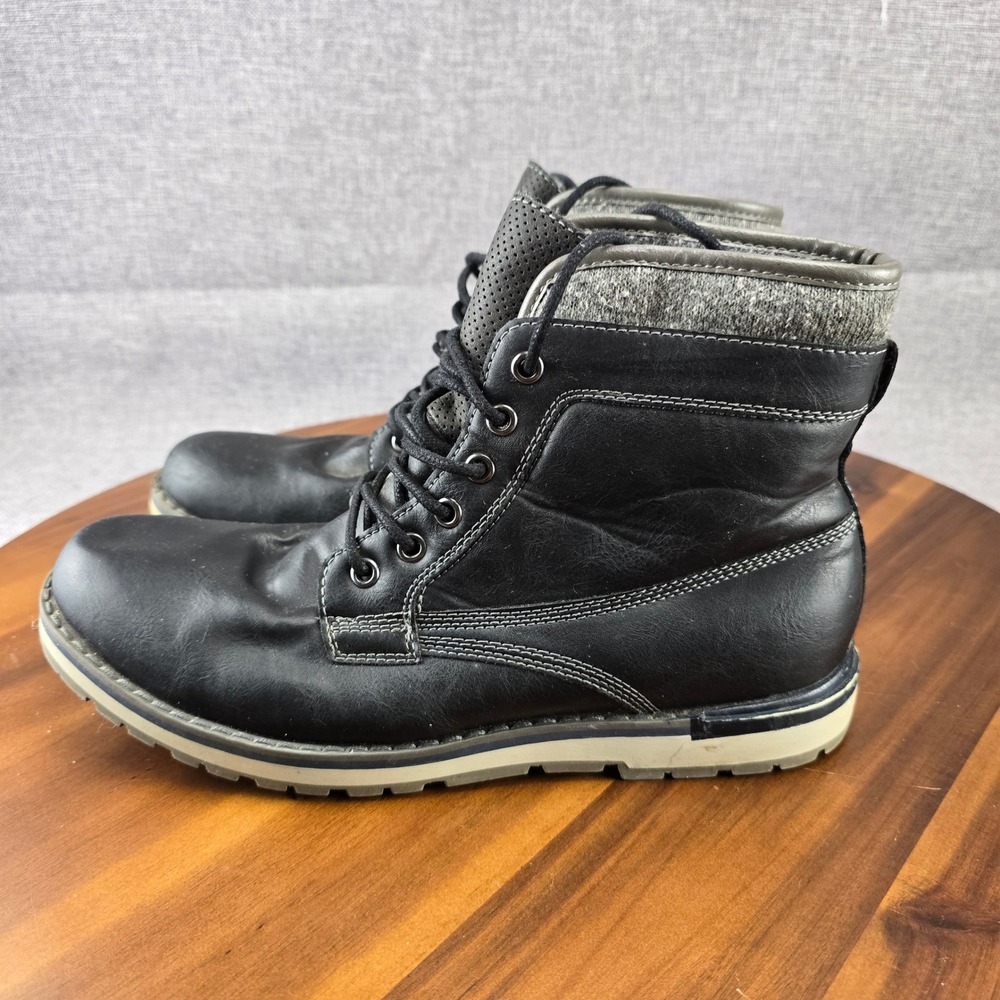 Mens Black Lace Up Ankle Boots Combat Style Round Toe Winter Casual Size 8.5 MED - Picture 9 of 14